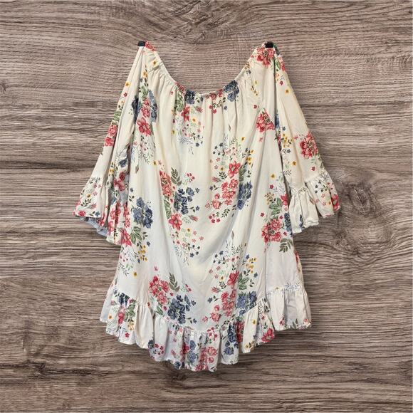 Terra & Sky Size 2X Floral Cottagecore Blouse Boho Ruffle Hem Top Off Shoulder - Picture 2 of 9
